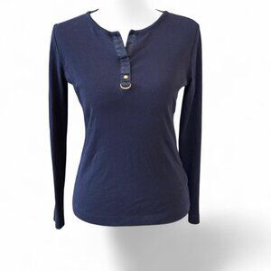 Ralph Lauren Navy Equestrian Gold Hardware Henley Top Small 100% Cotton